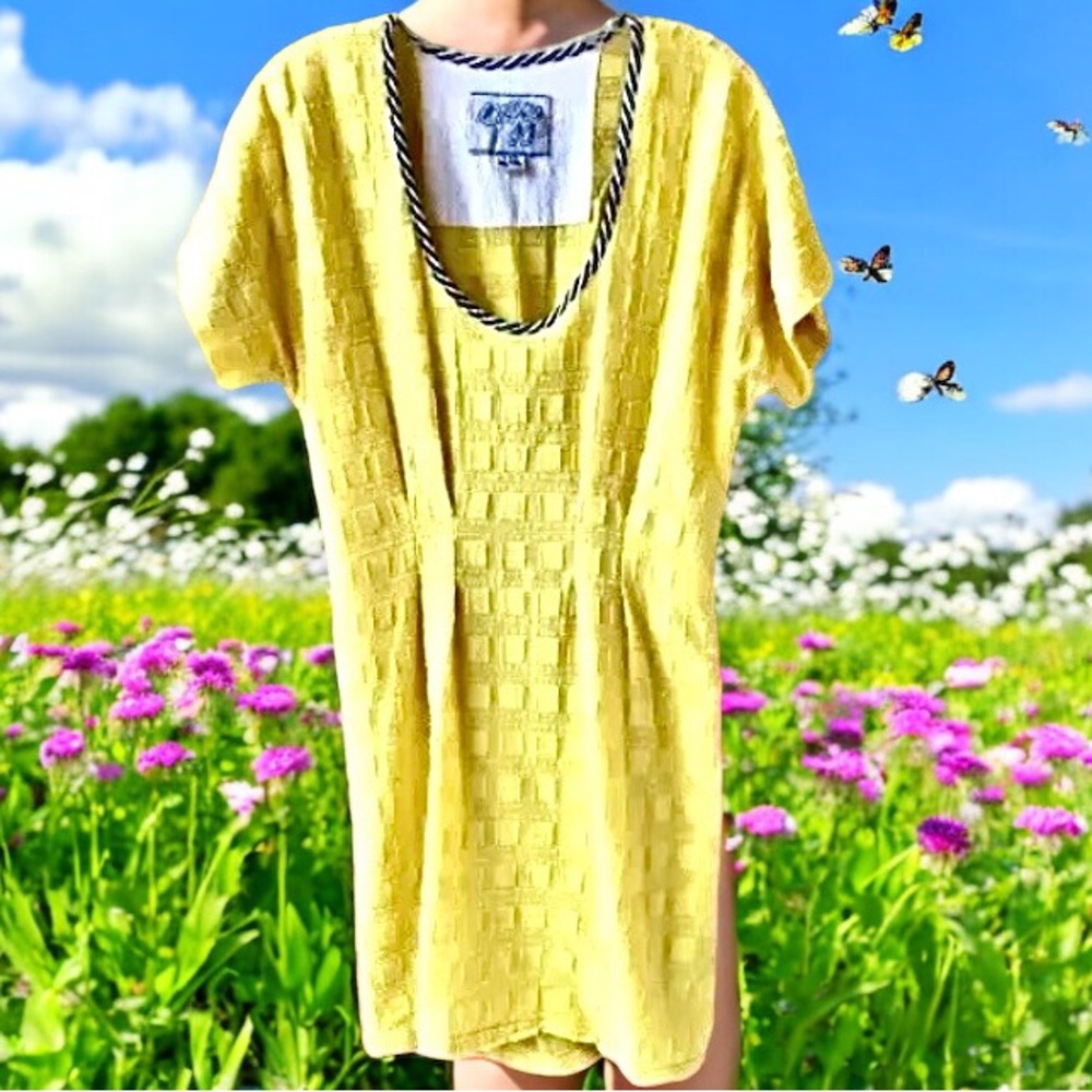 Ace & Jig Yellow Textured Square Jacquard Short Dress XXS Cotton Anthropologie - Picture 5 of 13